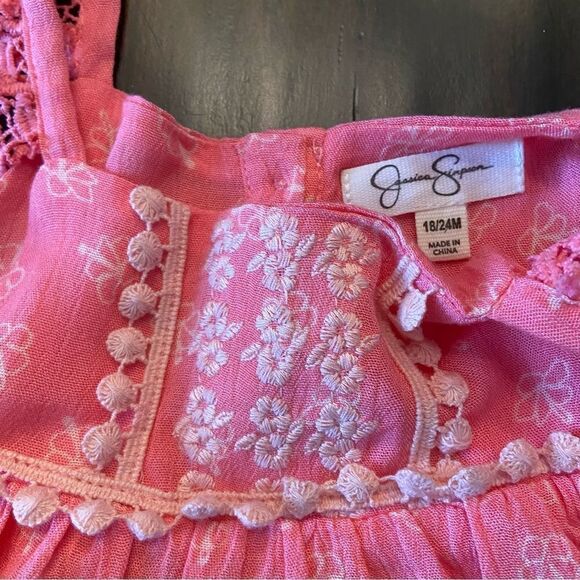 Baby Girl Jessica Simpson Pink Sleeveless Lace Stitch Dress Size 18-24M - Picture 4 of 8